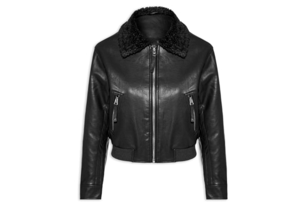 Jaqueta Feminina Com Gola Peluciada - Preto
