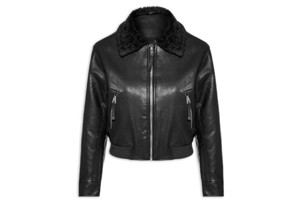 Jaqueta Feminina Com Gola Peluciada - Preto