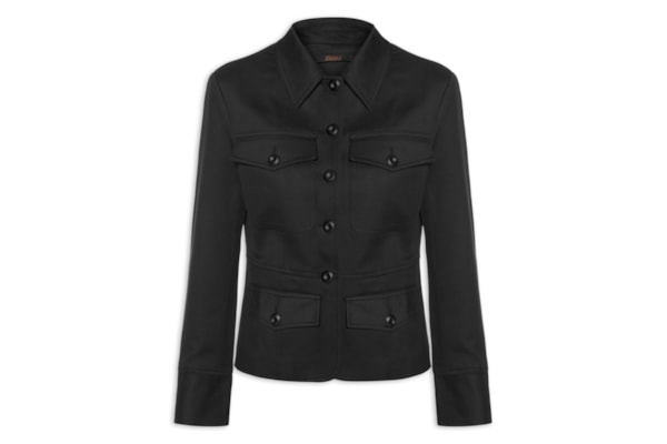 Jaqueta Feminina Com Recortes E Bolso - Preto