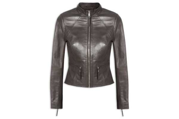 Jaqueta Feminina Couro Com Zíper - Cinza