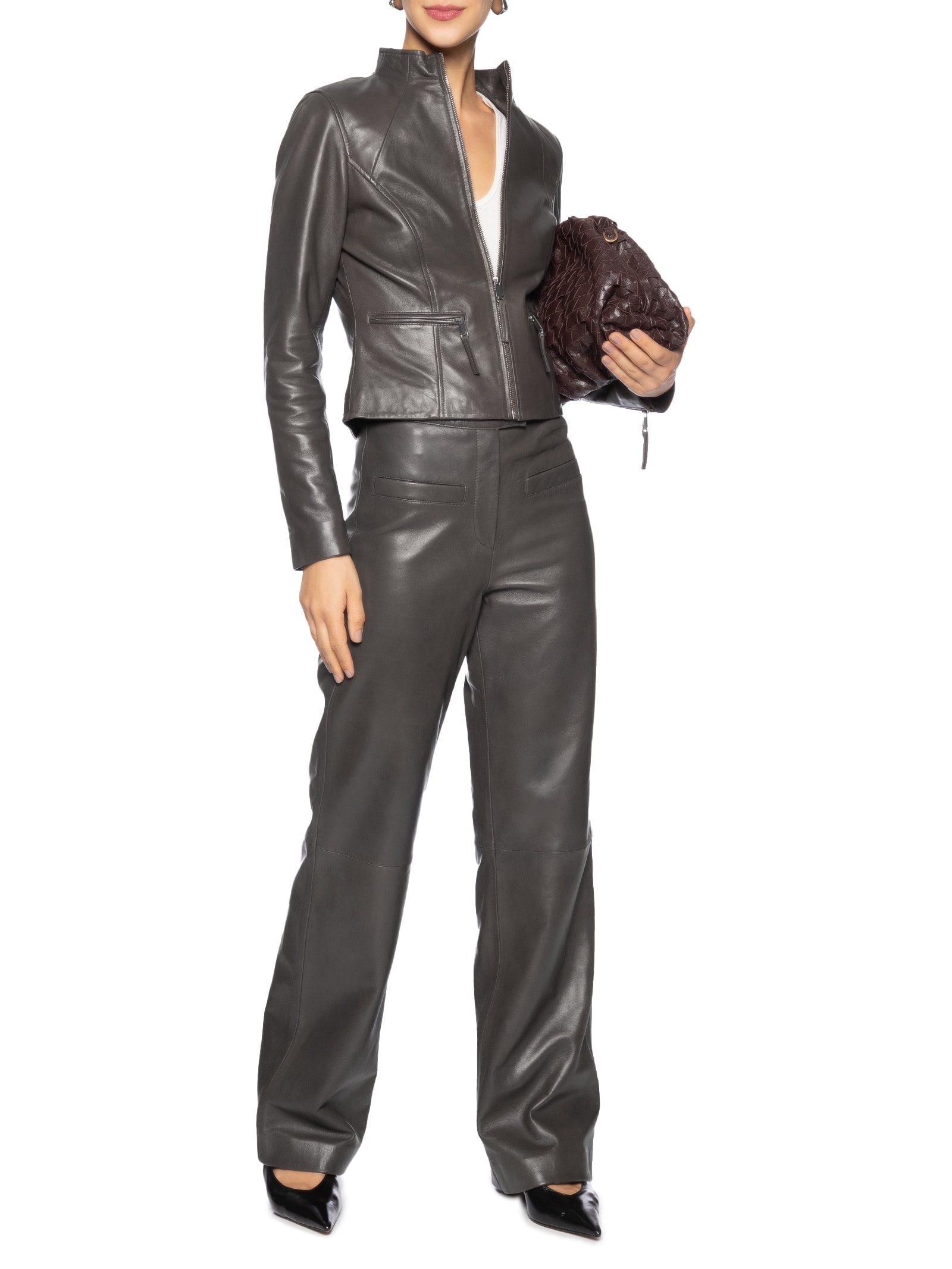 Jaqueta Feminina Couro Com Zíper Cinza '2Essential