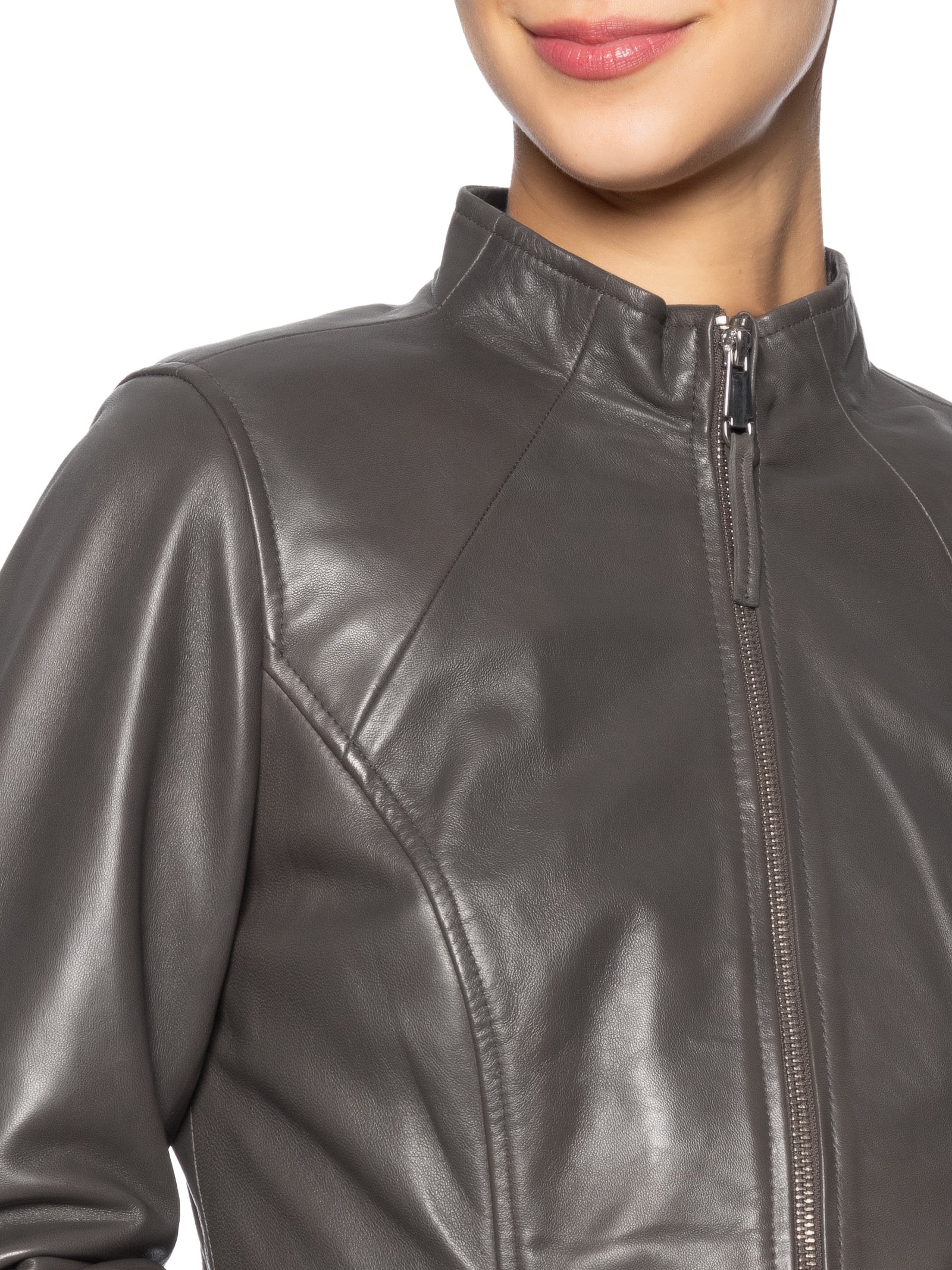 Jaqueta Feminina Couro Com Zíper Cinza '2Essential