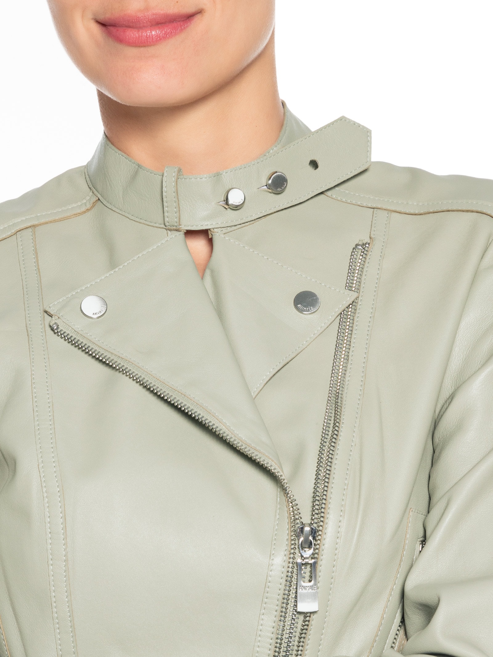 Jaqueta Feminina Couro Motor Clássica Cinza Animale