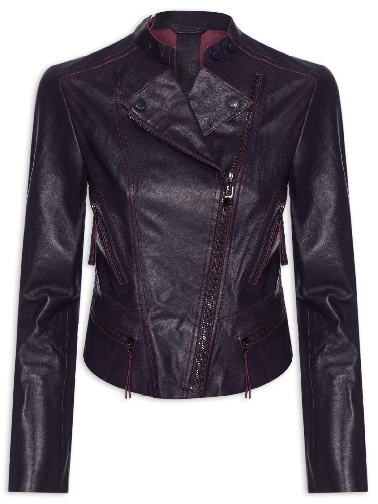Jaqueta Feminina Couro Motor Clássica Roxo Animale