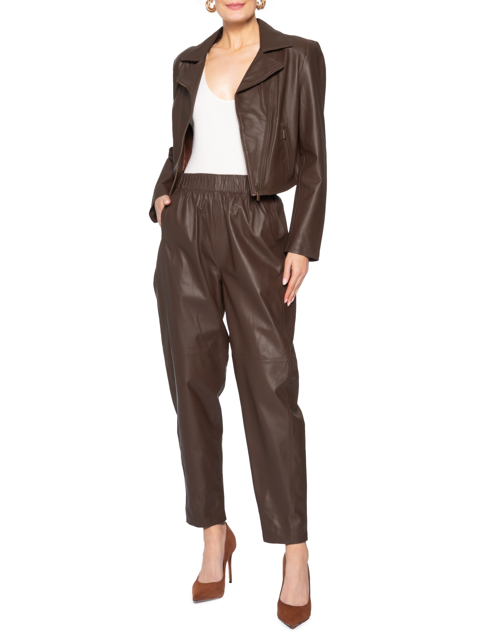 Jaqueta Feminina Couro Perfecto Francis Marrom Studio Kalline