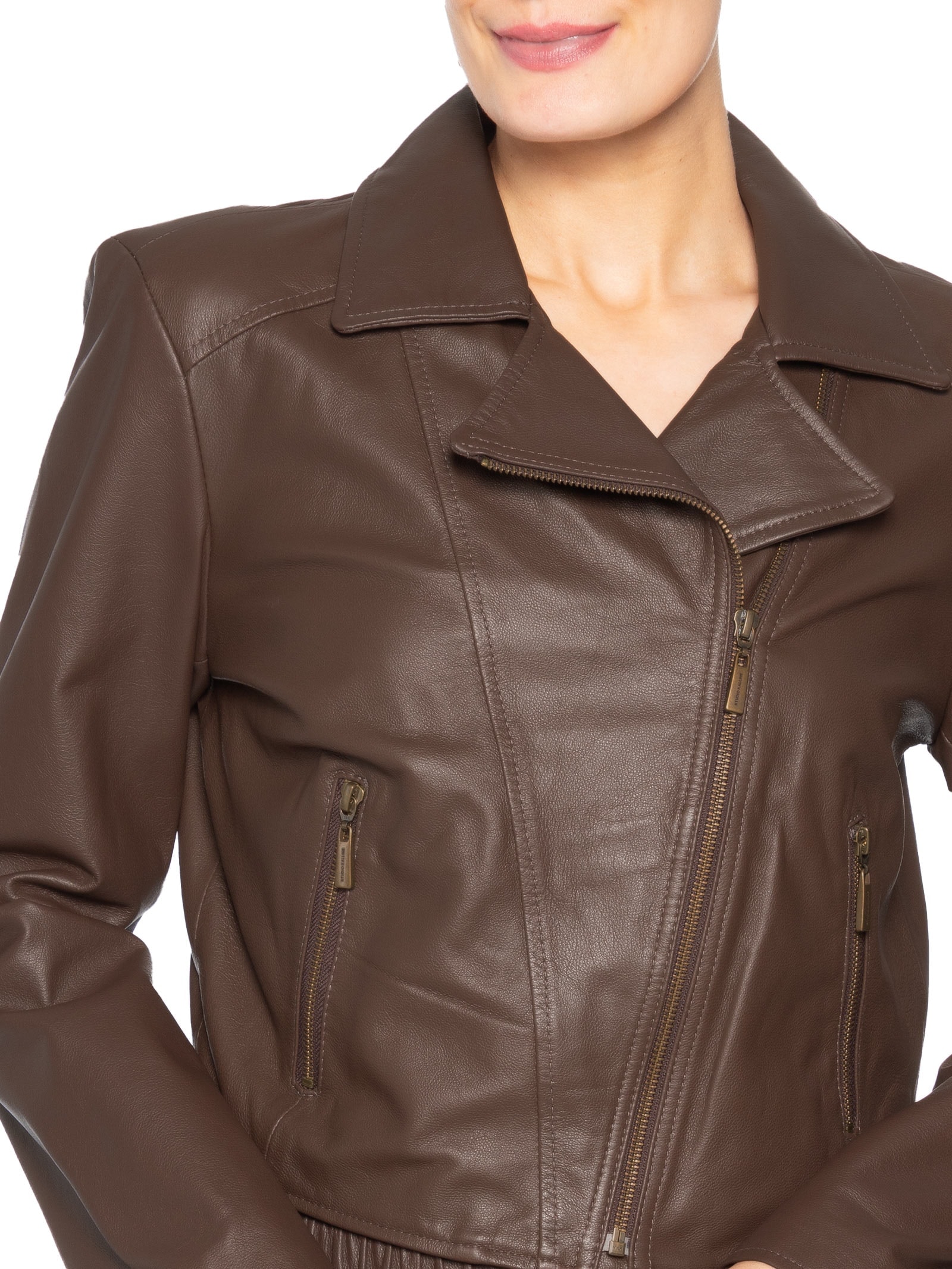Jaqueta Feminina Couro Perfecto Francis Marrom Studio Kalline