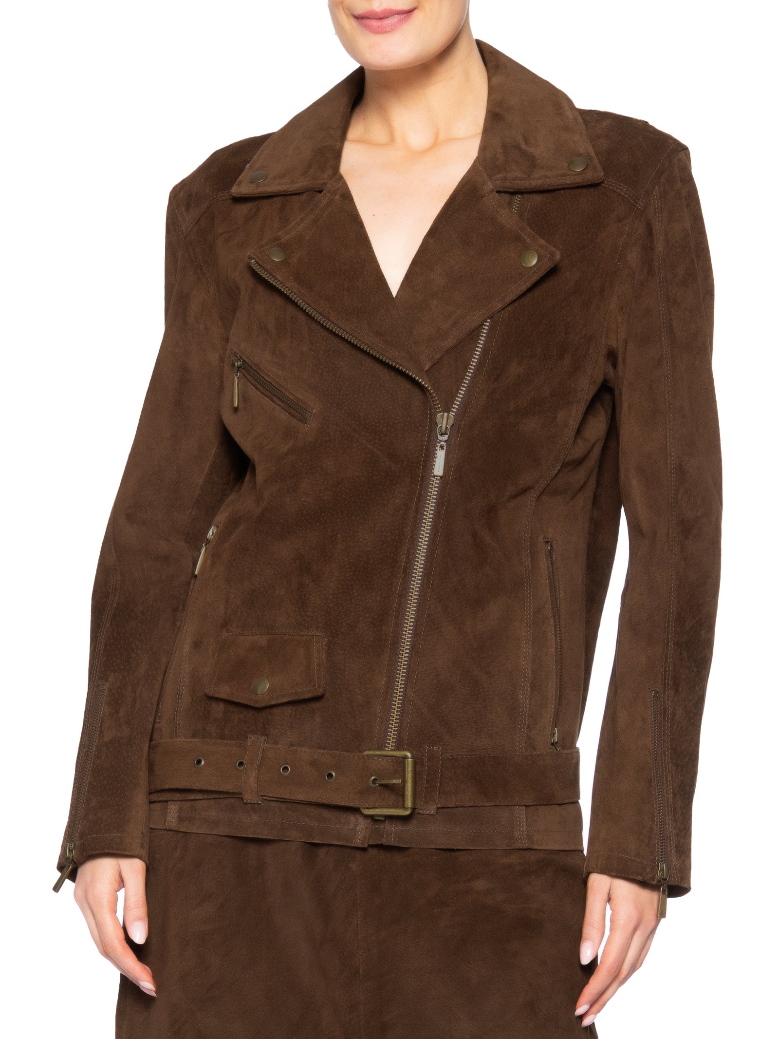 Jaqueta Feminina Couro Perfecto Long Marrom Studio Kalline