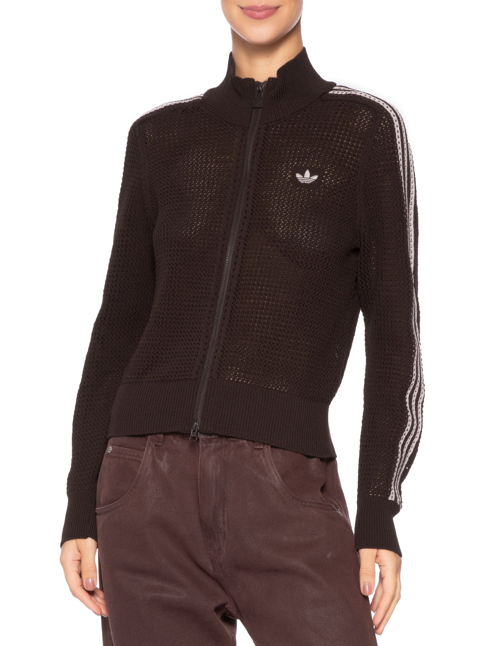 Jaqueta Feminina Crochet Track Top Marrom Adidas Originals