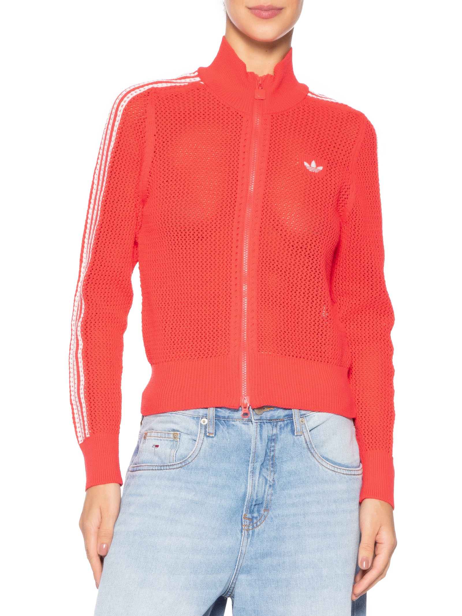 週刊誌 H1910 Jaqueta Feminina Crochet Track Top - Vermelho - Adidas Originals