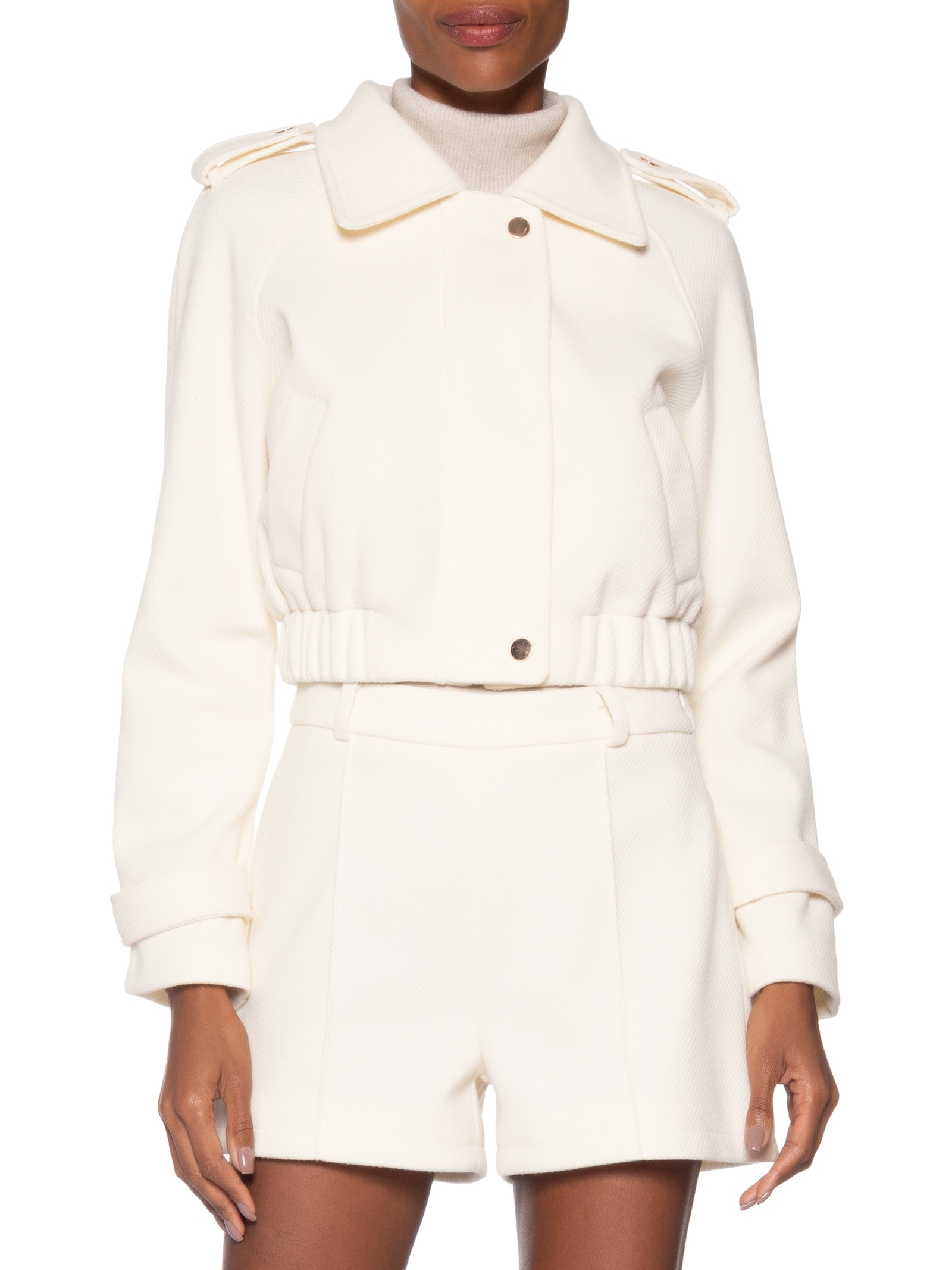 Jaqueta Feminina Cropped Bege Market 33