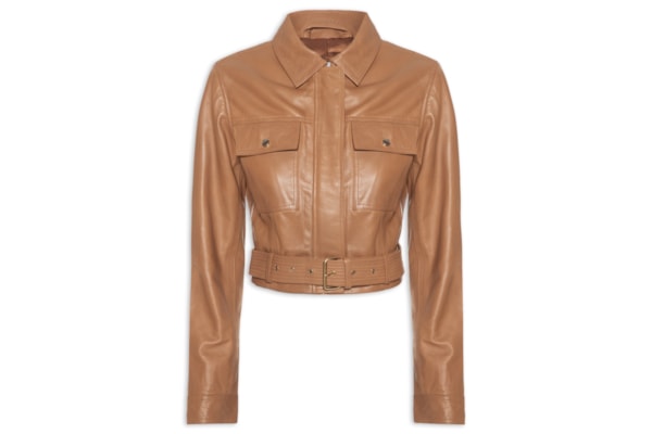 Jaqueta Feminina Cropped Em Couro - Marrom