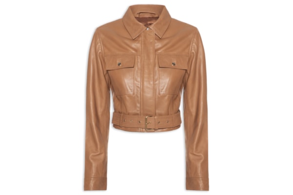 Jaqueta Feminina Cropped Em Couro - Marrom