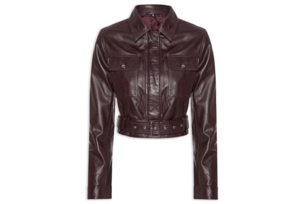 Jaqueta Feminina Cropped Em Couro -  Vermelho