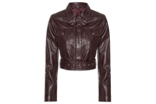 Jaqueta Feminina Cropped Em Couro -  Vermelho
