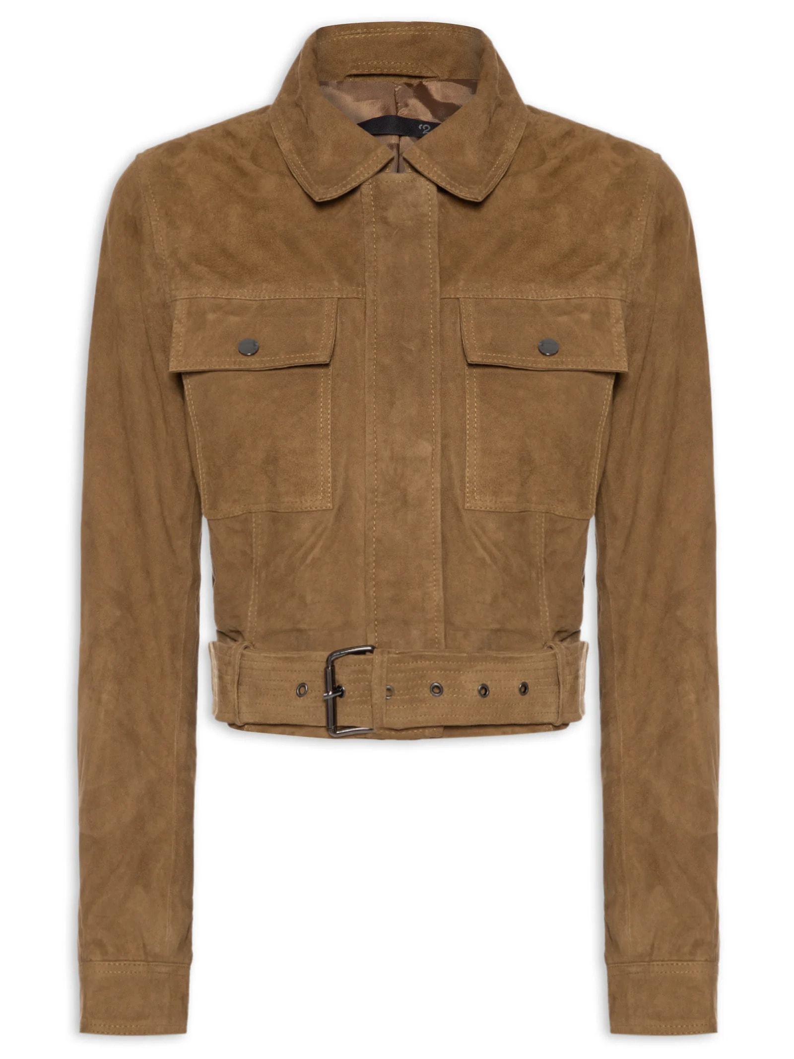 Jaqueta Feminina Cropped Em Suede Marrom '2Essential