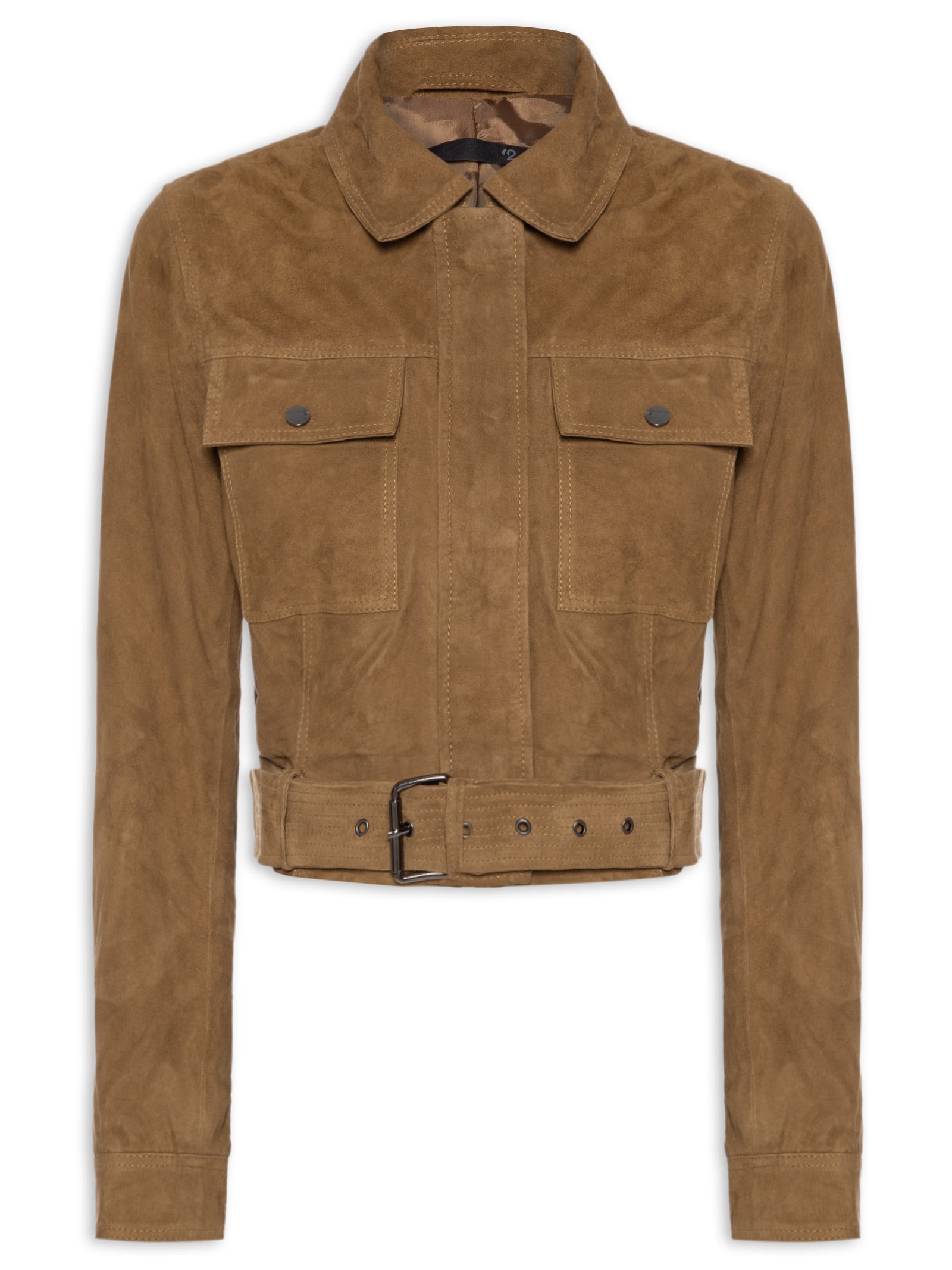 Jaqueta Feminina Cropped Em Suede Marrom '2Essential