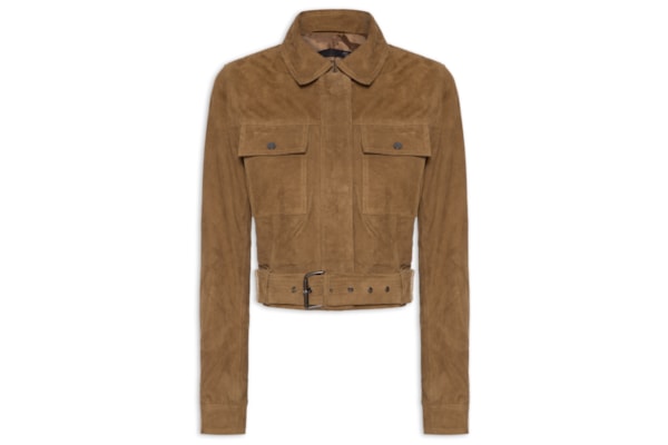 Jaqueta Feminina Cropped Em Suede - Marrom