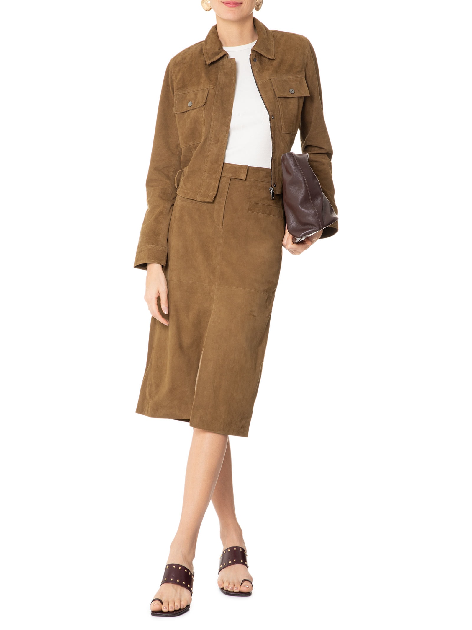 Jaqueta Feminina Cropped Em Suede Marrom '2Essential