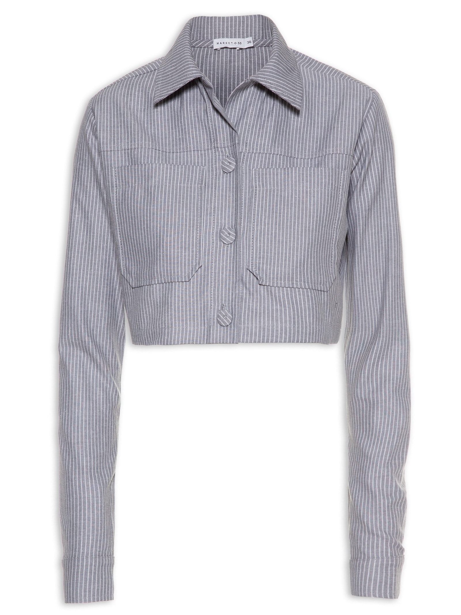 Jaqueta Feminina Cropped Manga Longa Cinza Market 33