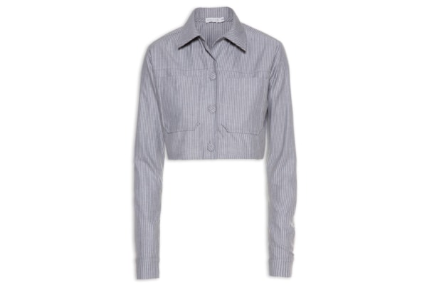 Jaqueta Feminina Cropped Manga Longa - Cinza