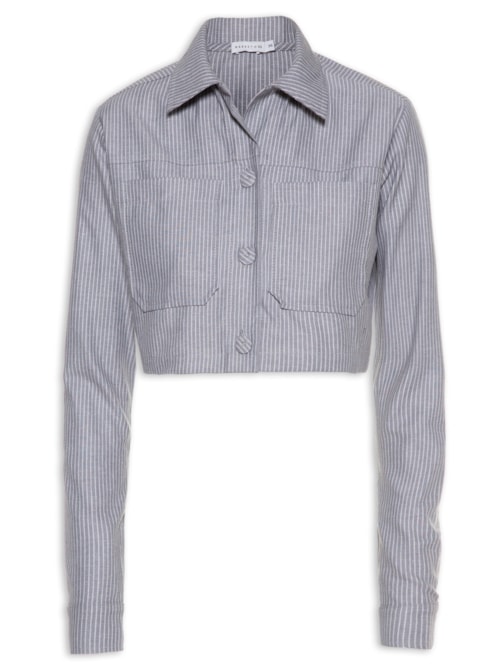 Jaqueta Feminina Cropped Manga Longa – Cinza