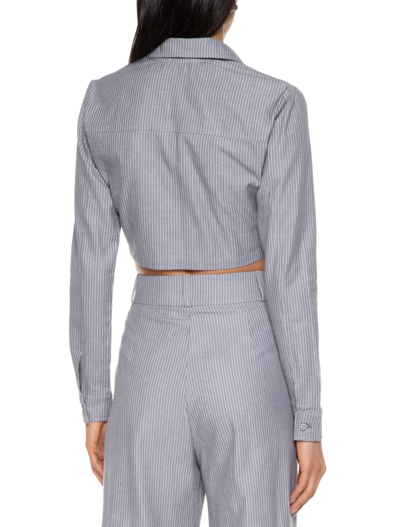 Jaqueta Feminina Cropped Manga Longa Cinza Market 33