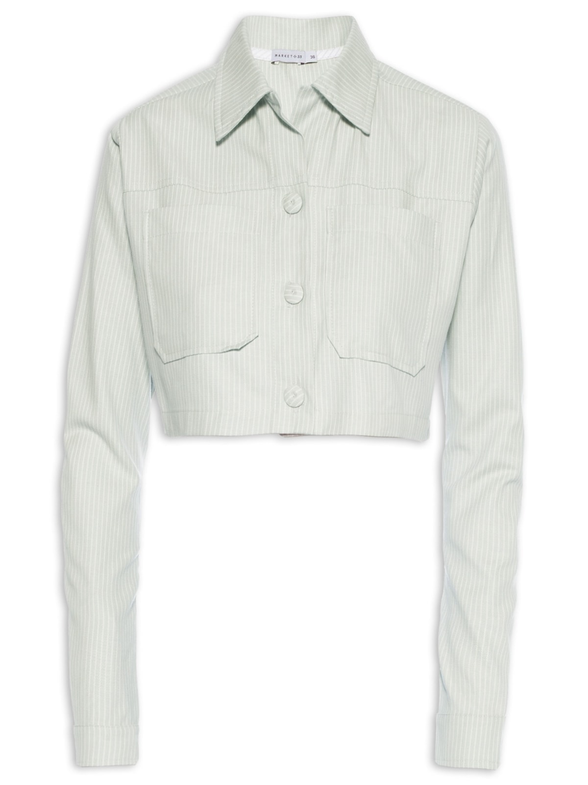 Vista 2 Jaqueta Feminina Cropped Manga Longa CINZA CINZA