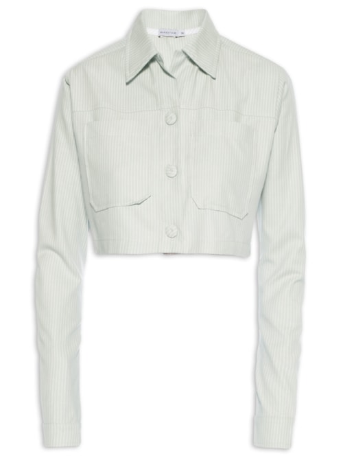 Jaqueta Feminina Cropped Manga Longa – Cinza