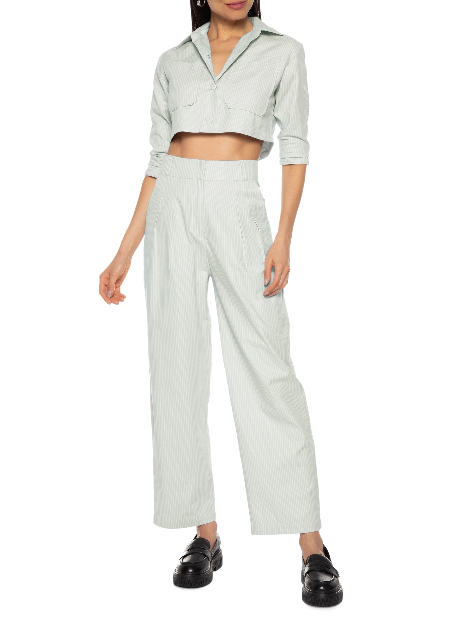Jaqueta Feminina Cropped Manga Longa Cinza Market 33