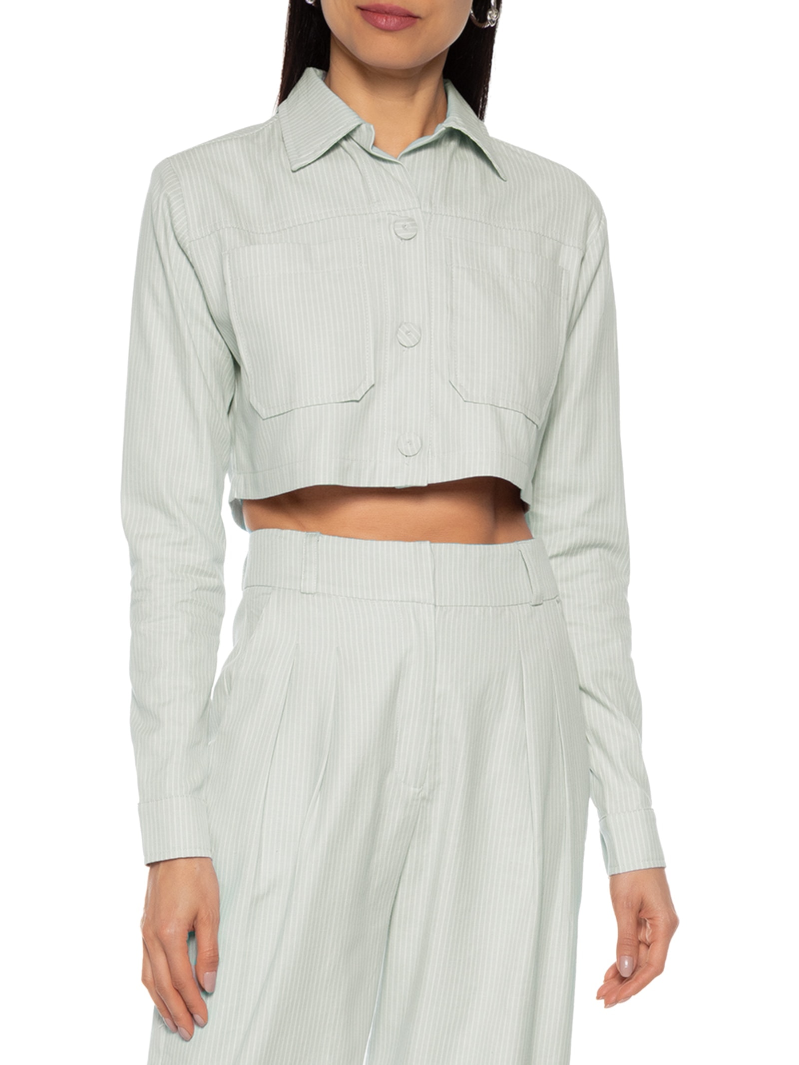 Jaqueta Feminina Cropped Manga Longa Cinza Market 33