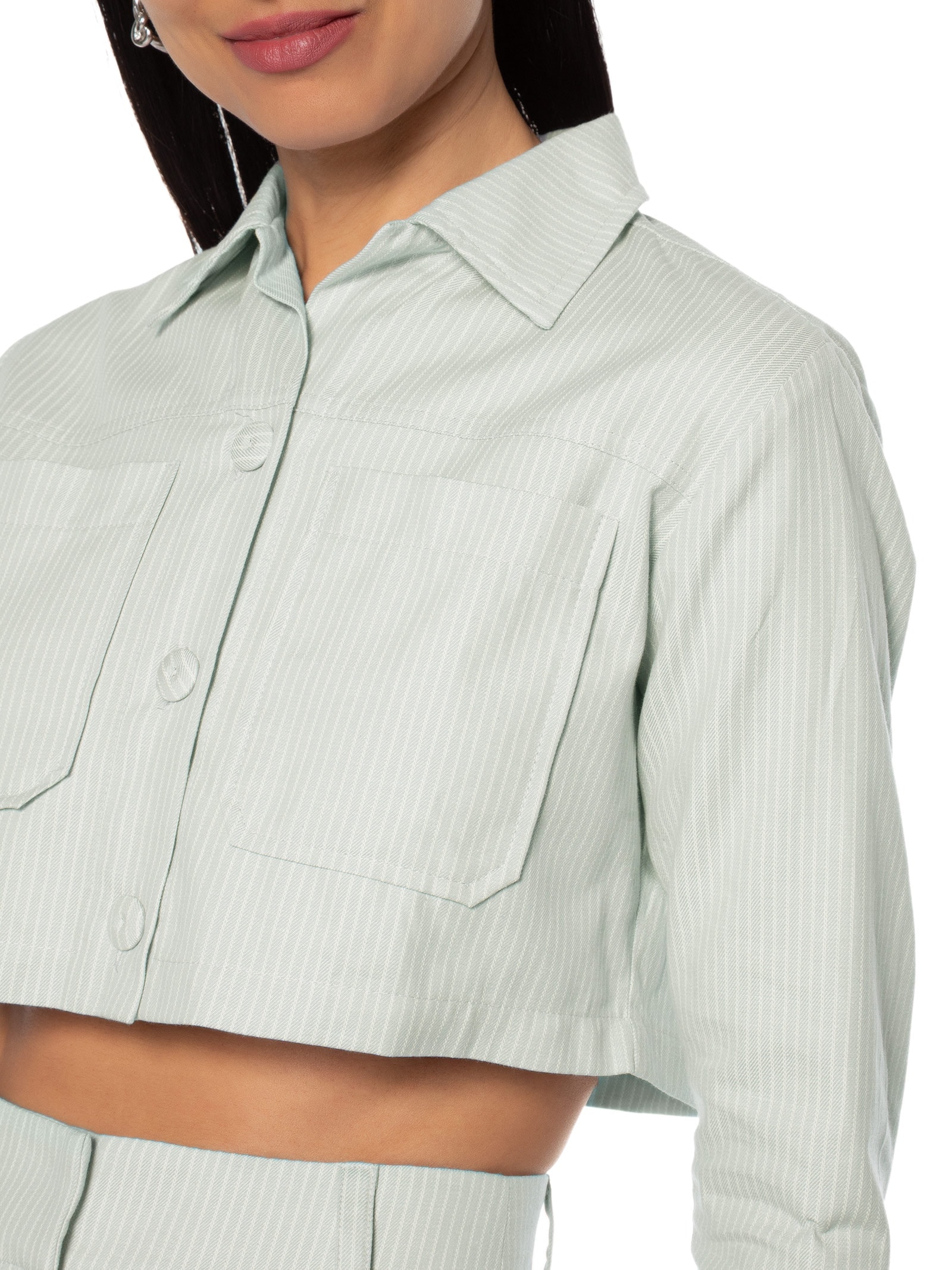 Jaqueta Feminina Cropped Manga Longa Cinza Market 33