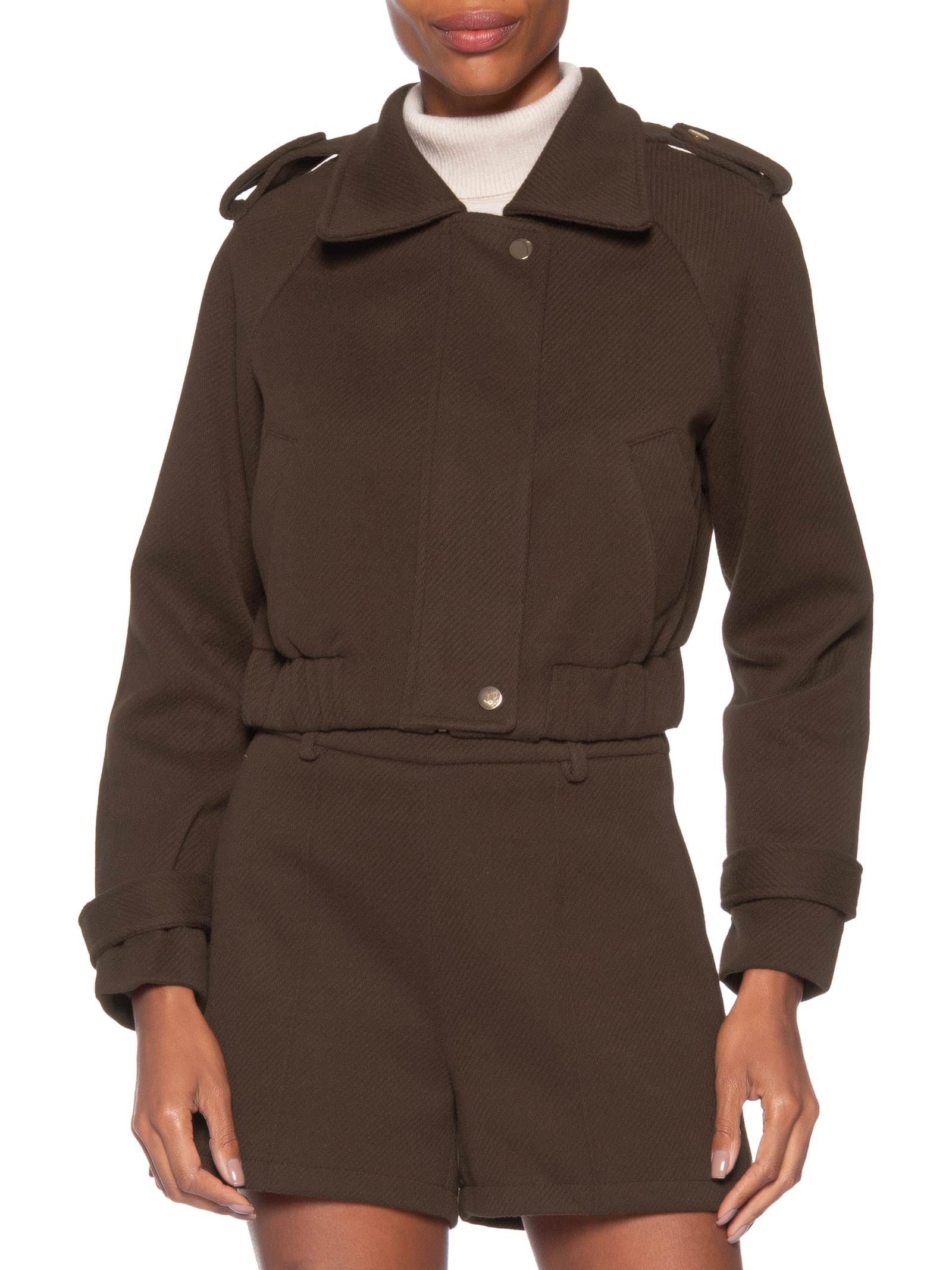 Jaqueta Feminina Cropped Marrom Market 33