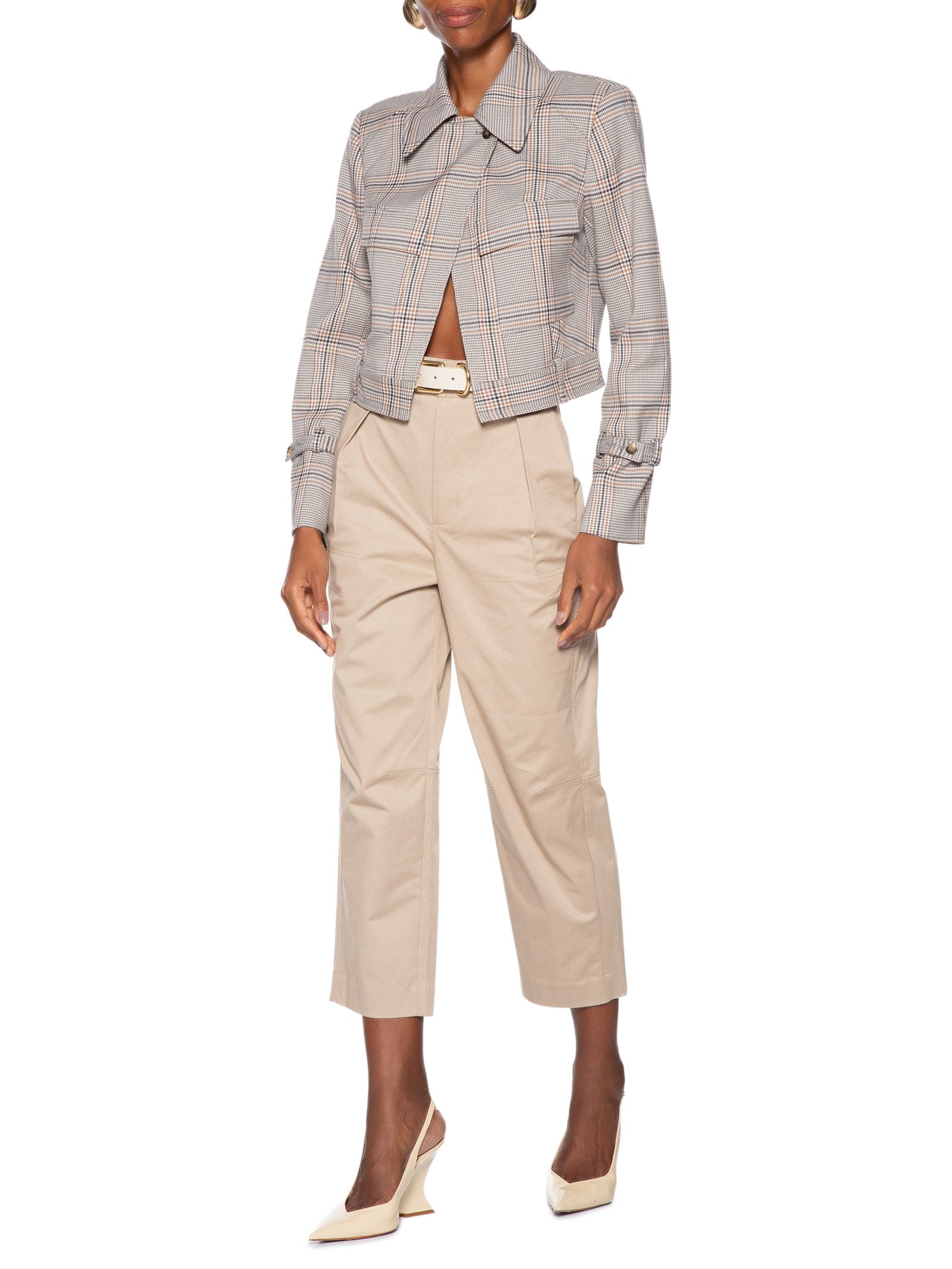 Jaqueta Feminina Cropped Xadrez Cinza Animale