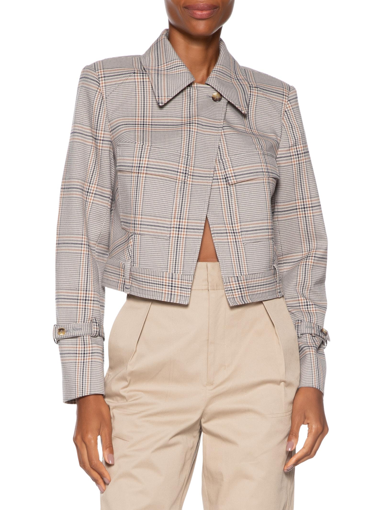 Jaqueta Feminina Cropped Xadrez Cinza Animale