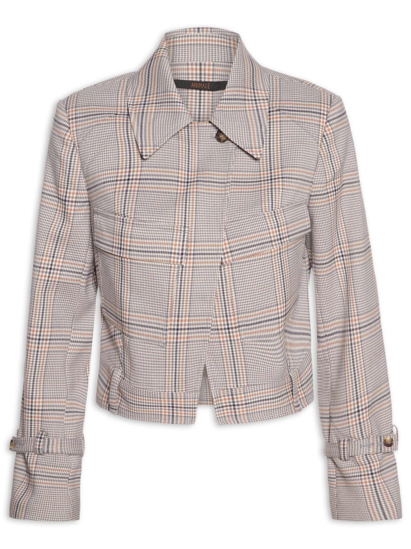 Jaqueta Feminina Cropped Xadrez Cinza Animale