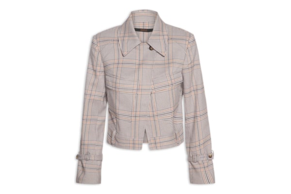 Jaqueta Feminina Cropped Xadrez - Cinza