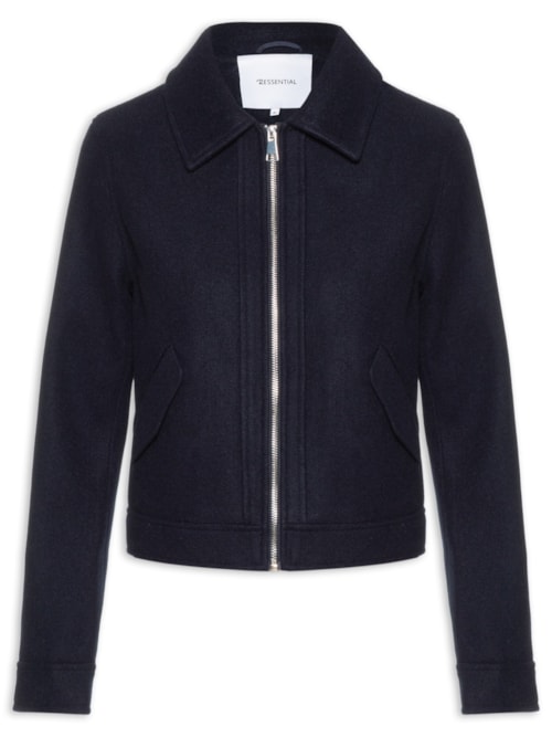 Jaqueta Feminina Curta Com Bolsos – Azul