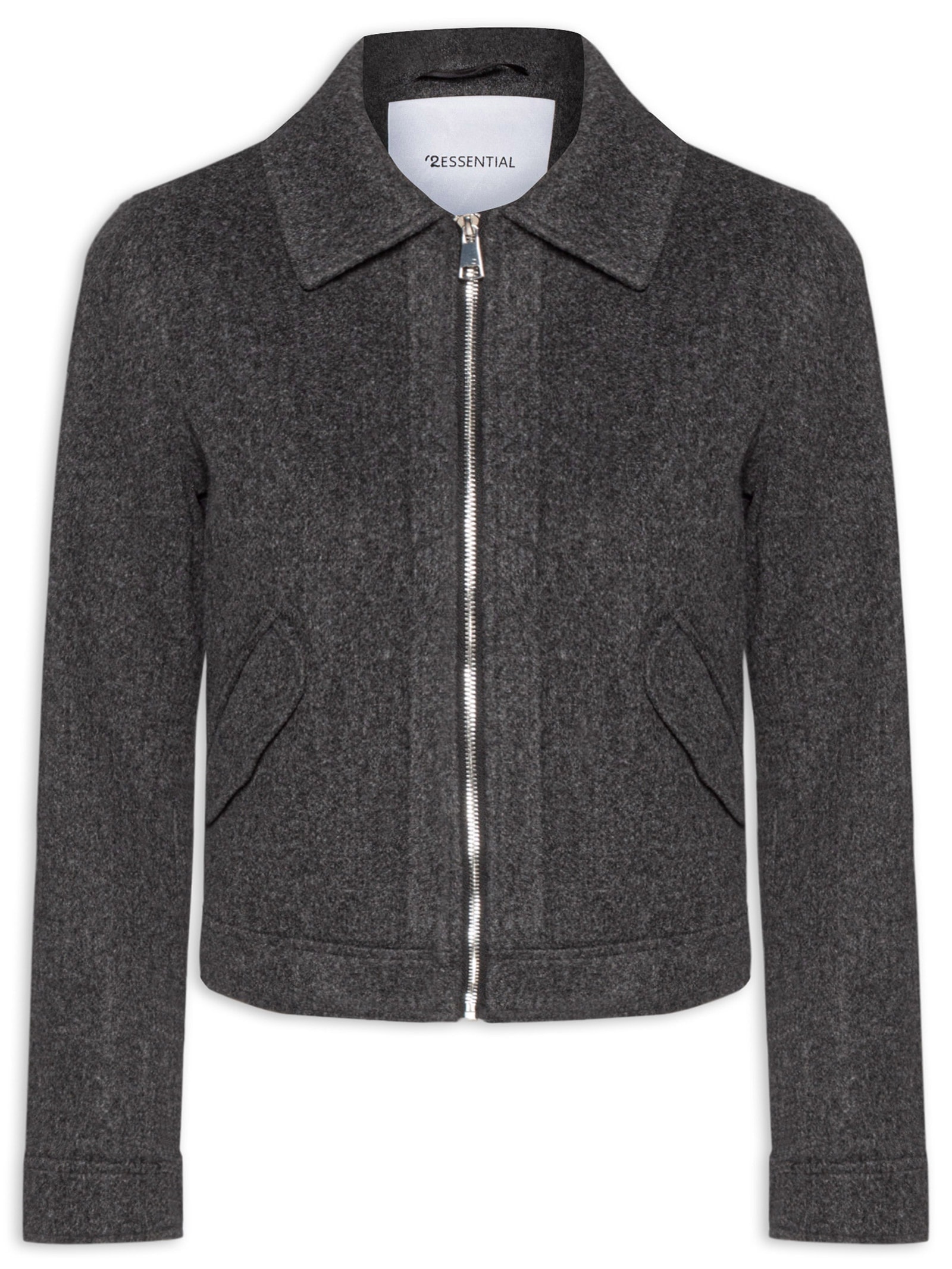 Jaqueta Feminina Curta Com Bolsos Cinza '2Essential