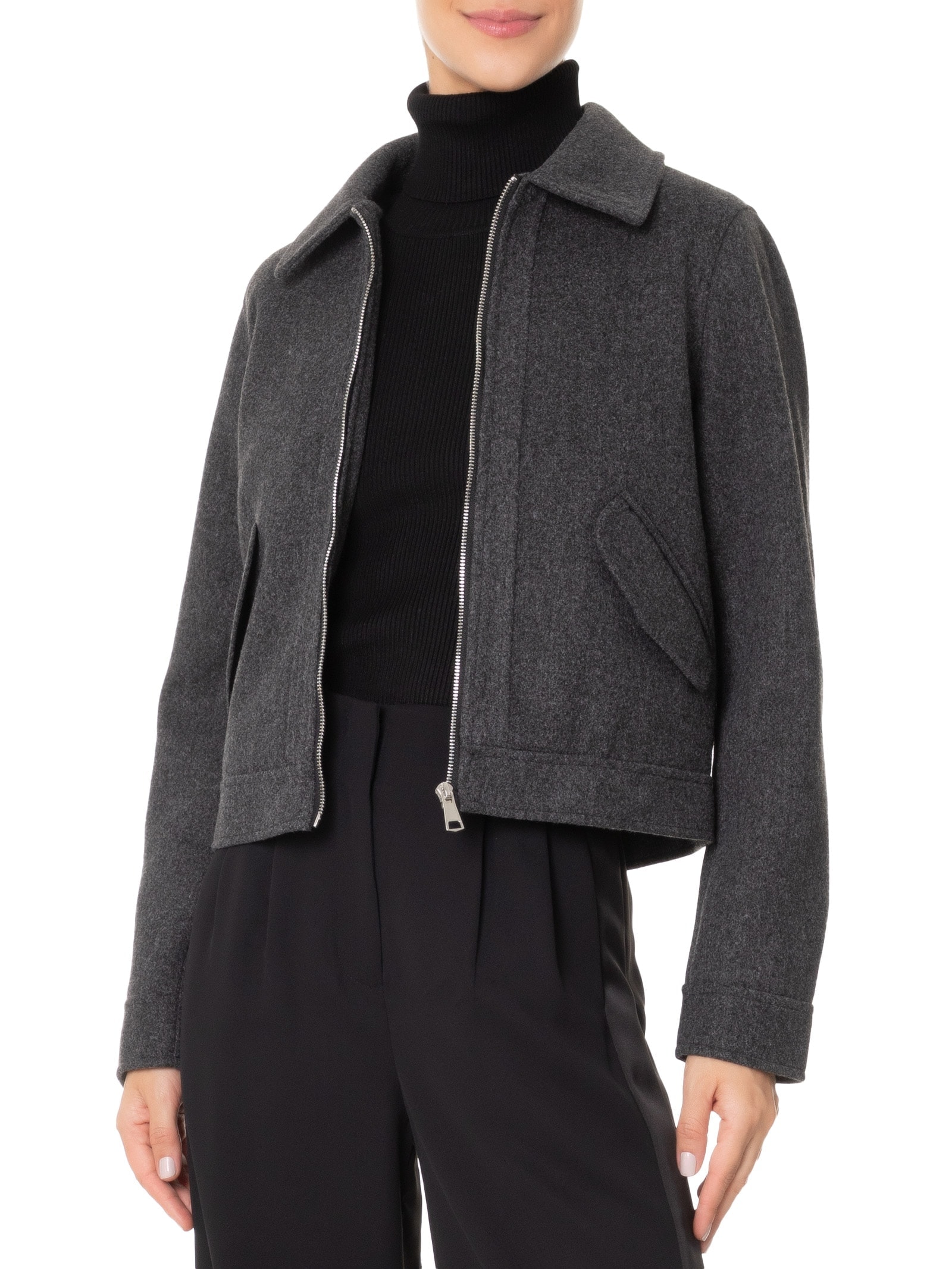 Jaqueta Feminina Curta Com Bolsos Cinza '2Essential