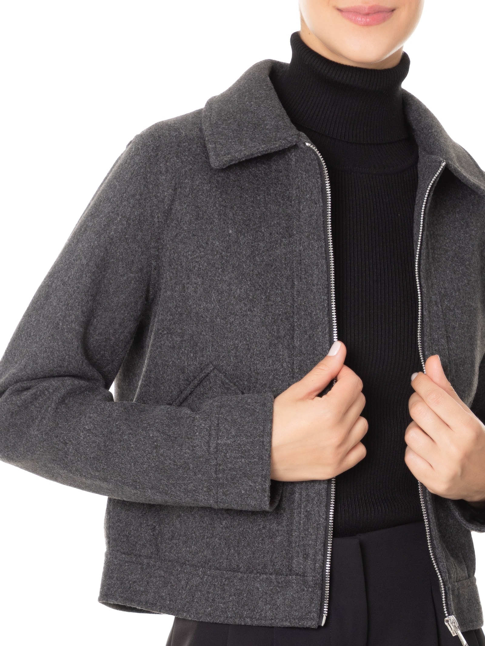 Jaqueta Feminina Curta Com Bolsos Cinza '2Essential