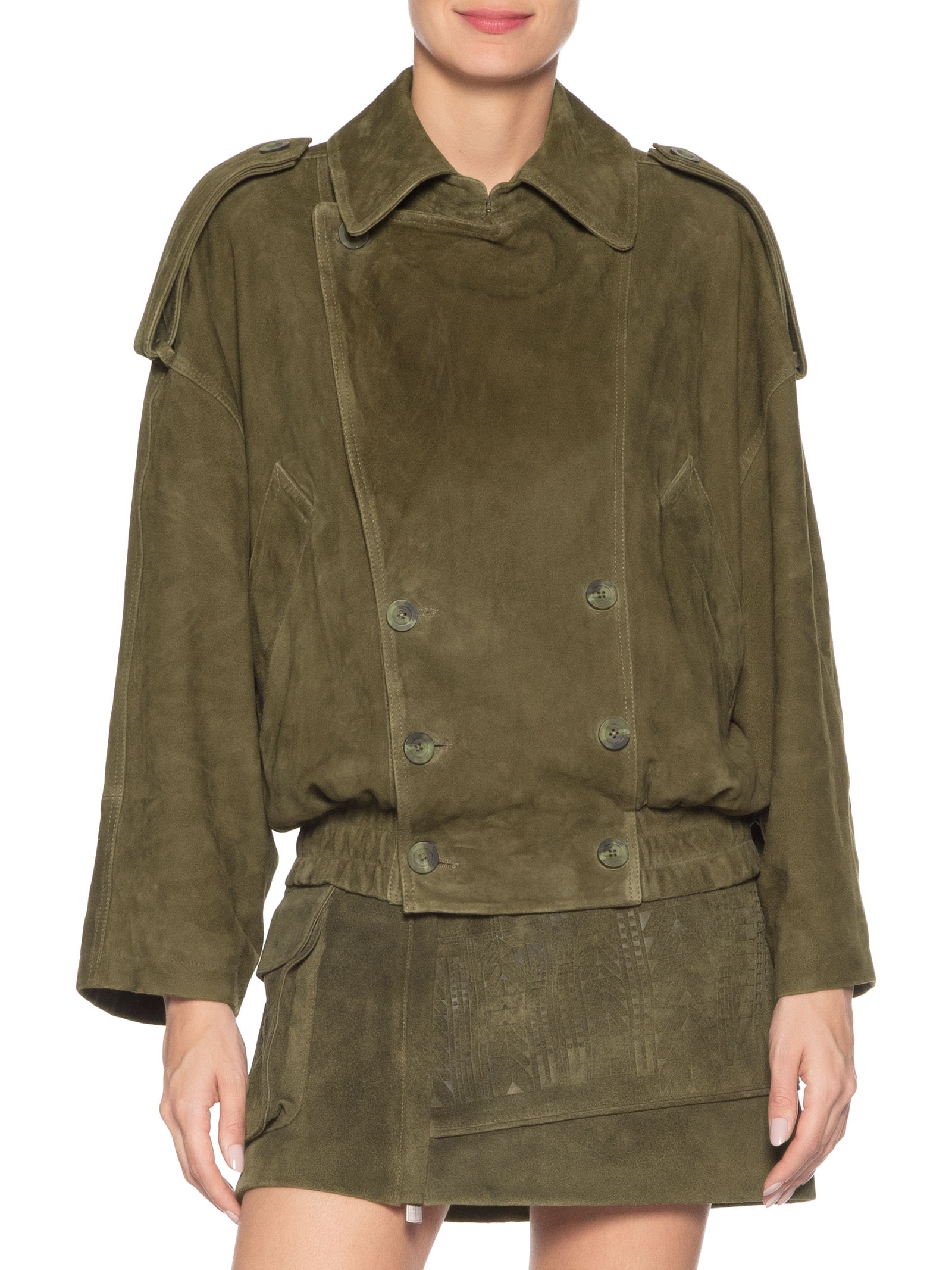 Jaqueta Feminina De Chamois Ampla Barra Elástico Verde Animale