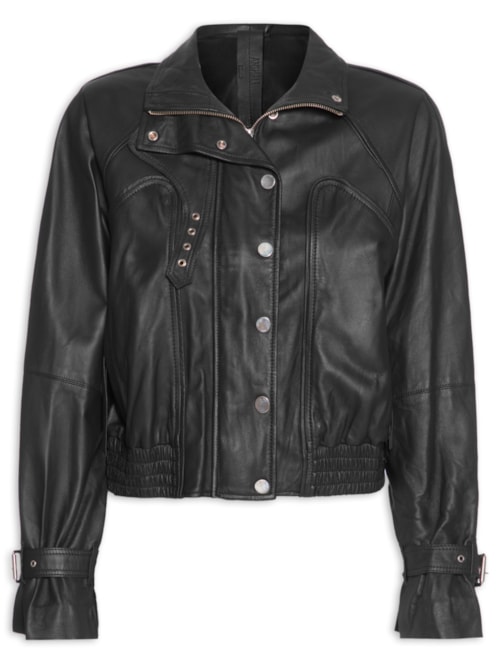 Jaqueta Feminina De Couro Bomber - Preto