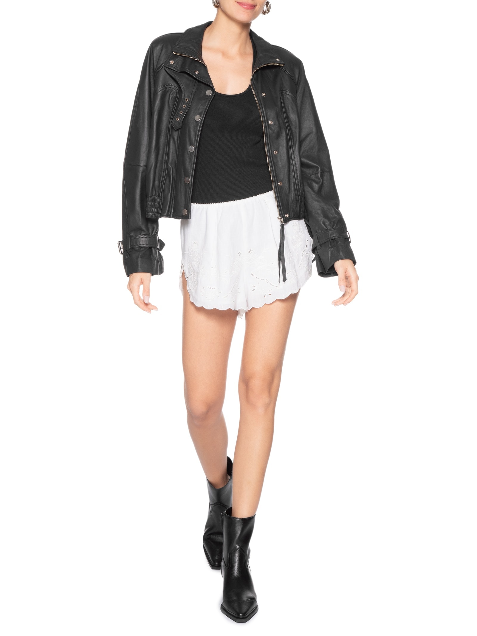 Jaqueta Feminina De Couro Bomber Preto Animale