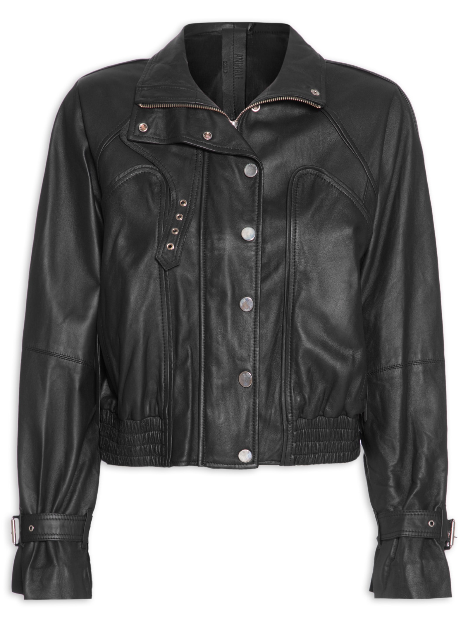 Jaqueta Feminina De Couro Bomber Vivo Preto Animale