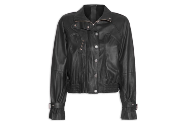 Jaqueta Feminina De Couro Bomber Vivo - Preto