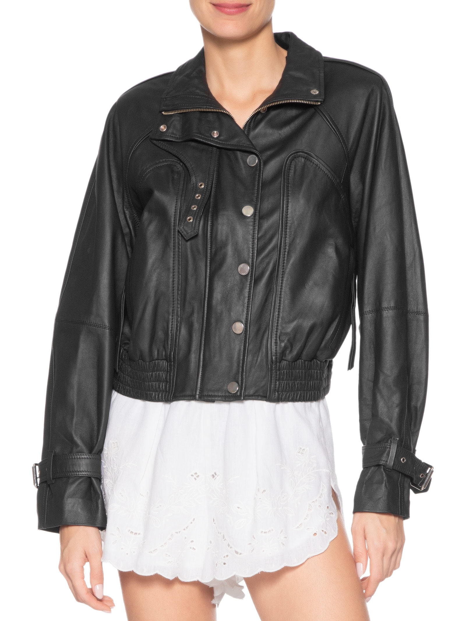 Jaqueta Feminina De Couro Bomber Vivo Preto Animale