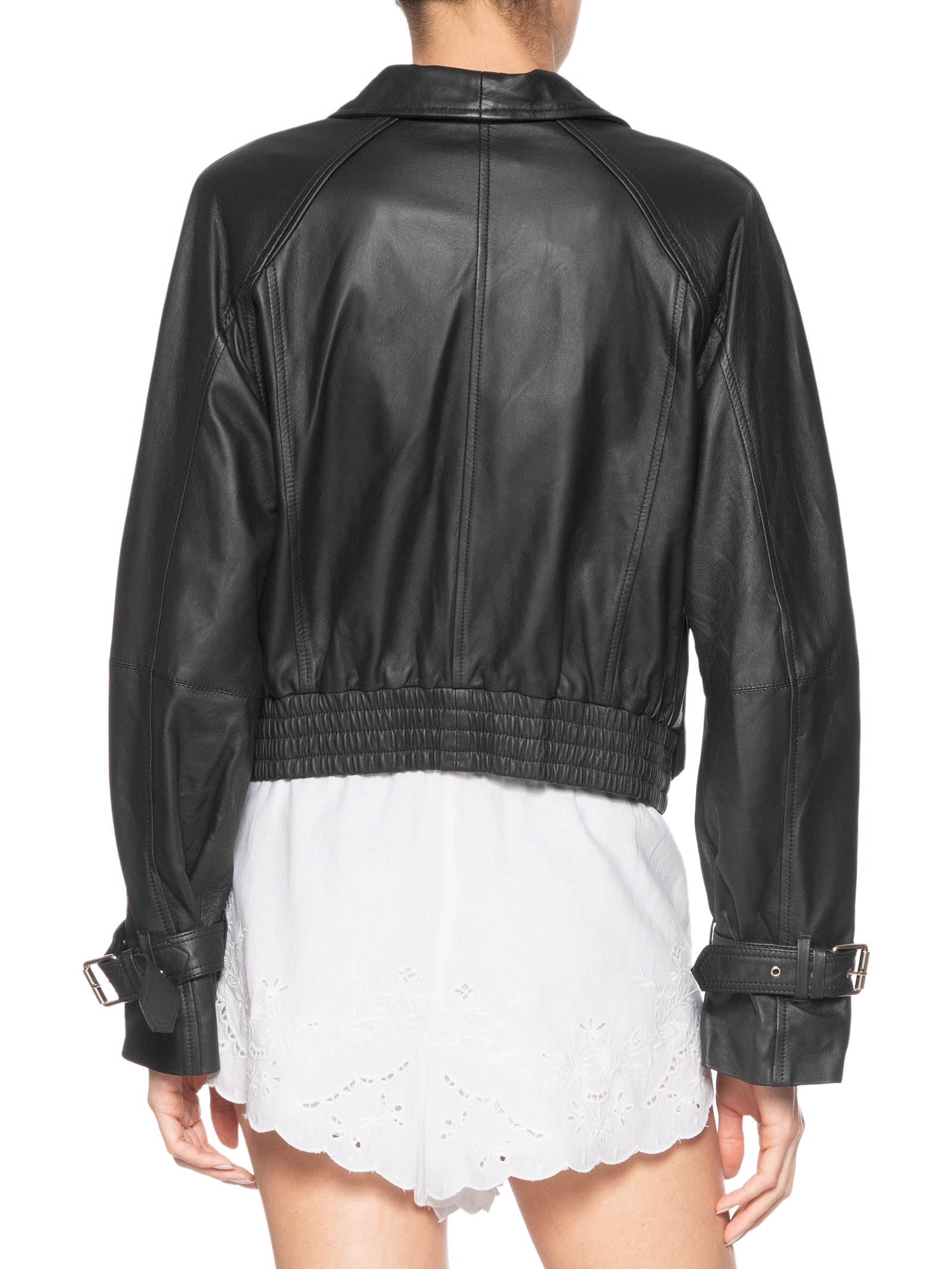 Jaqueta Feminina De Couro Bomber Vivo Preto Animale