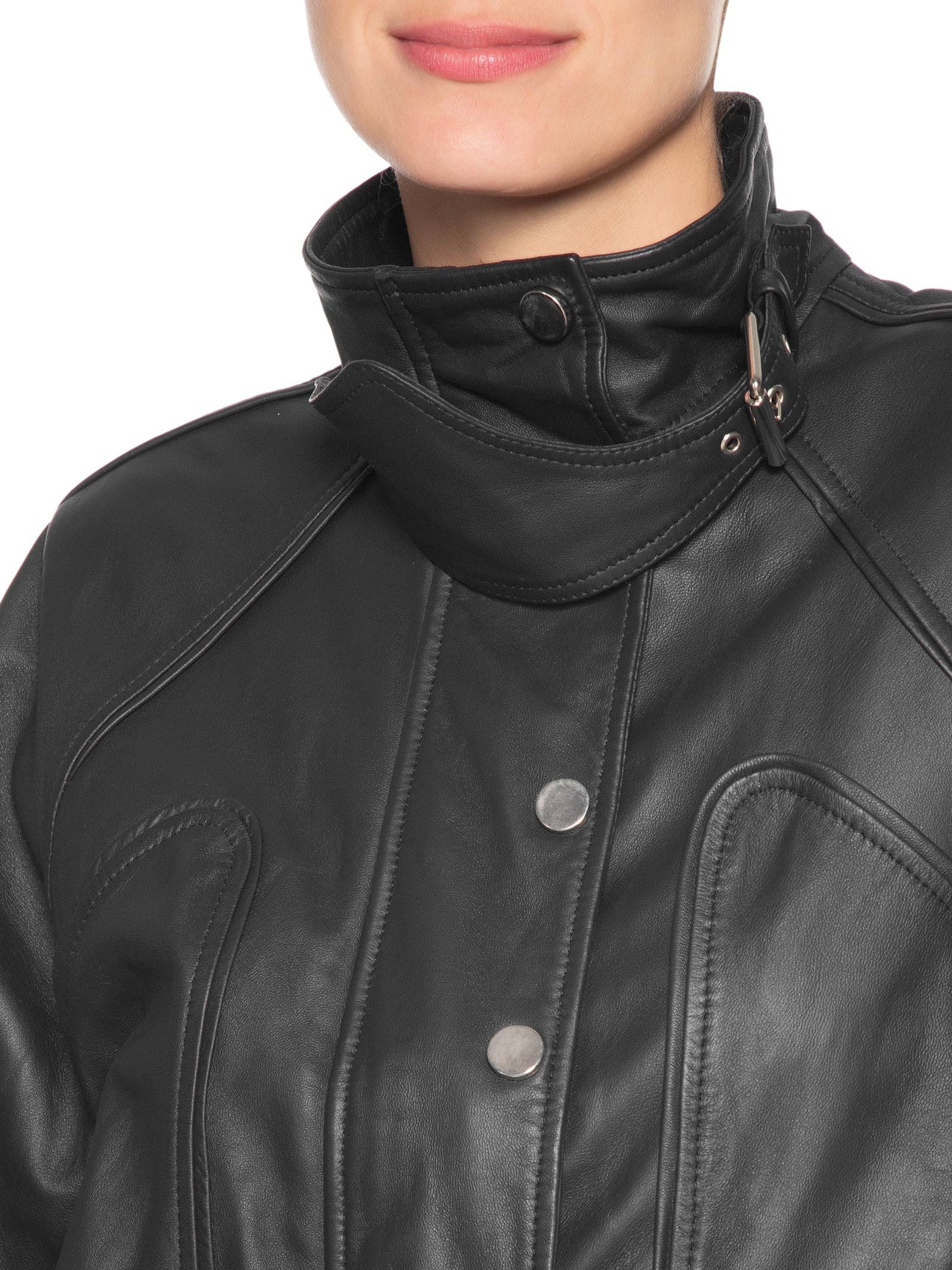 Jaqueta Feminina De Couro Bomber Vivo Preto Animale