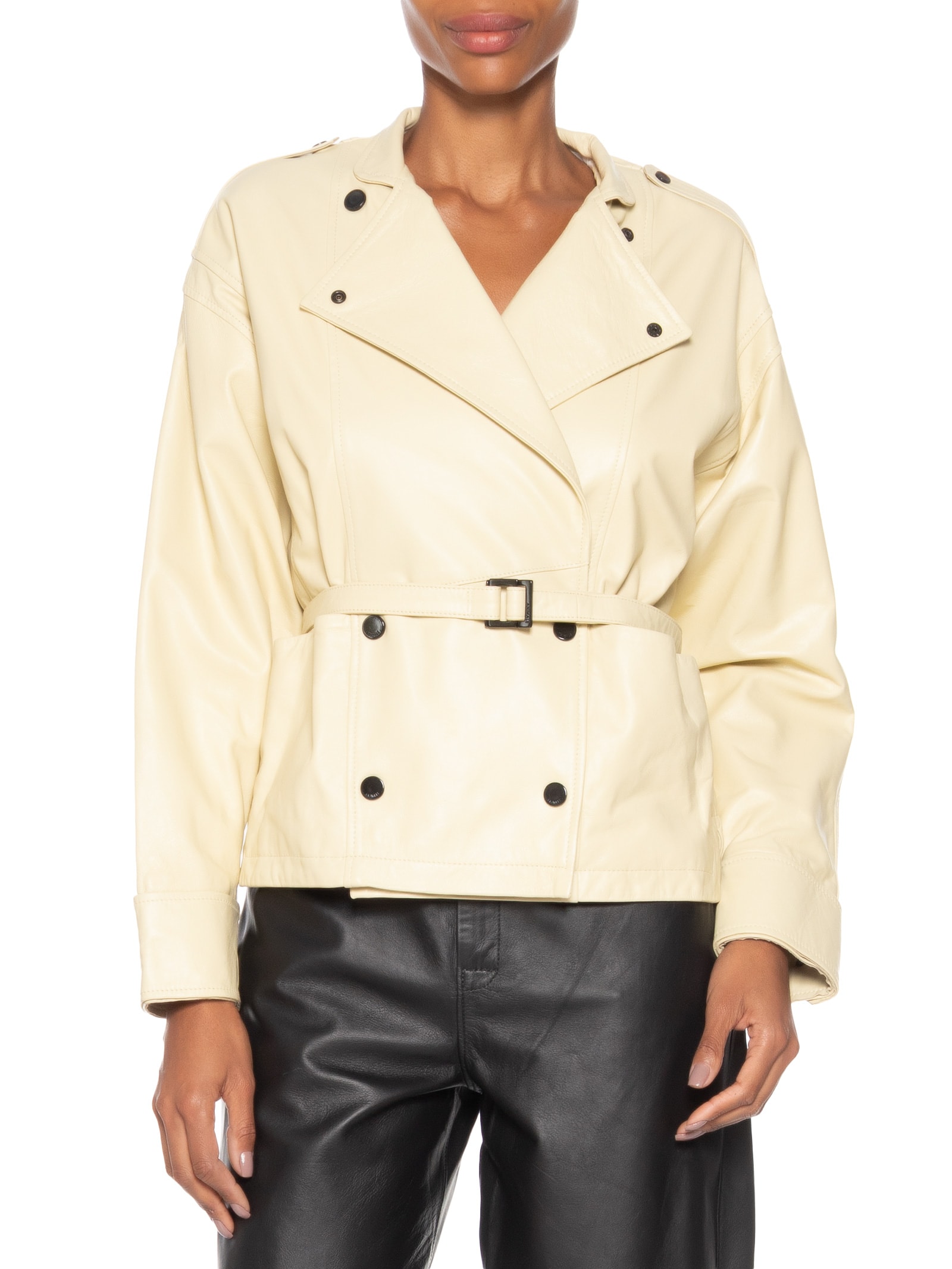 Jaqueta Feminina De Couro Botões Color Amarelo Animale