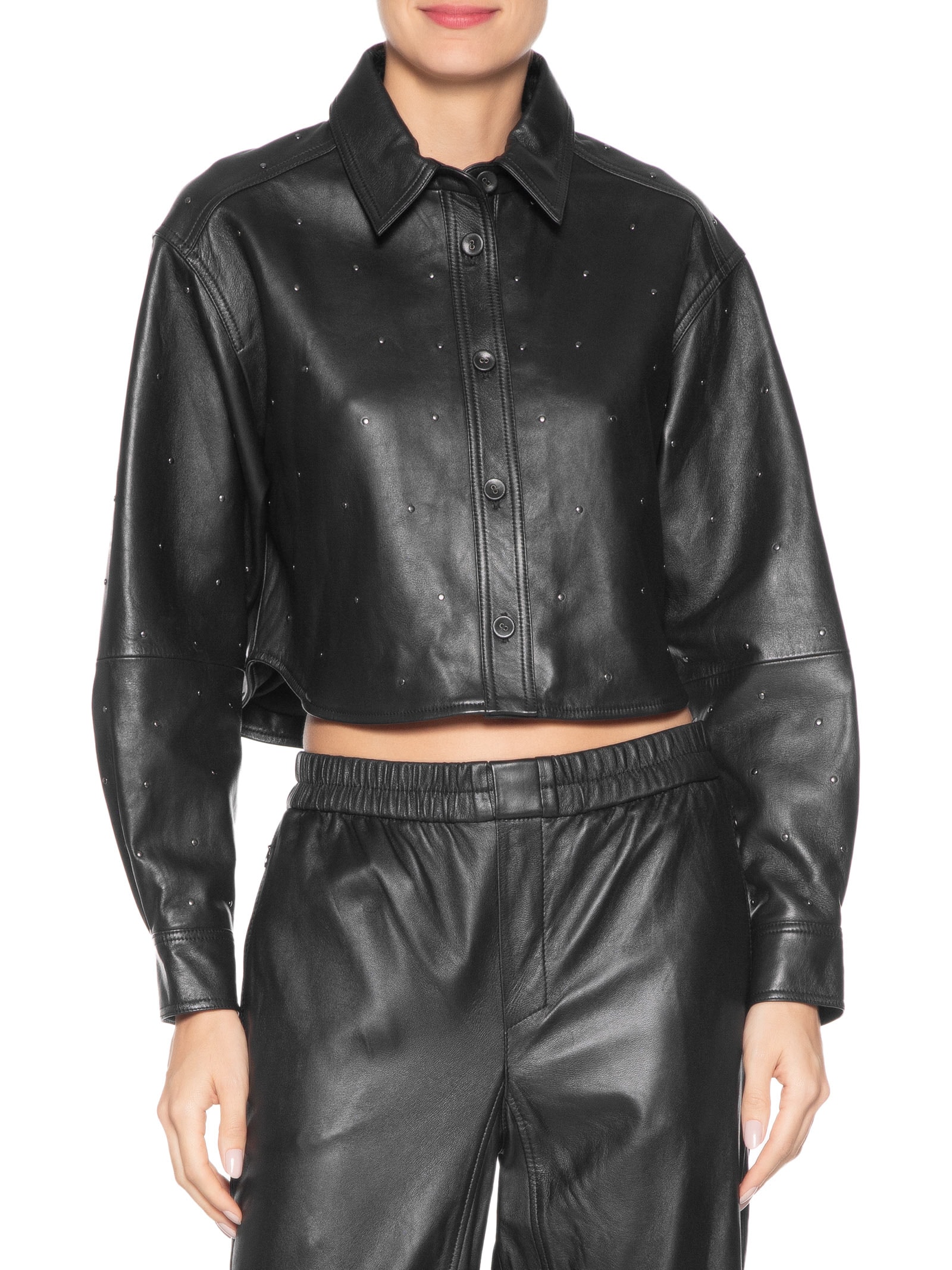 Jaqueta Feminina De Couro Mini Tachas Preto Animale